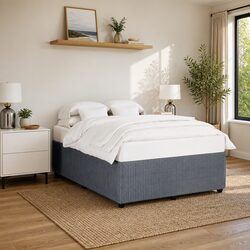 Double Bed Frame Grey Velvet Upholstered Slat Support Bedroom Furniture