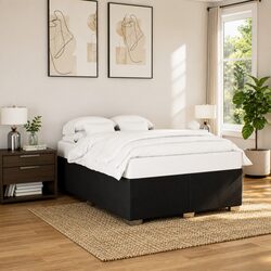 Box Spring Bed with Pocket Mattress Double Fabric Frame Slats Support