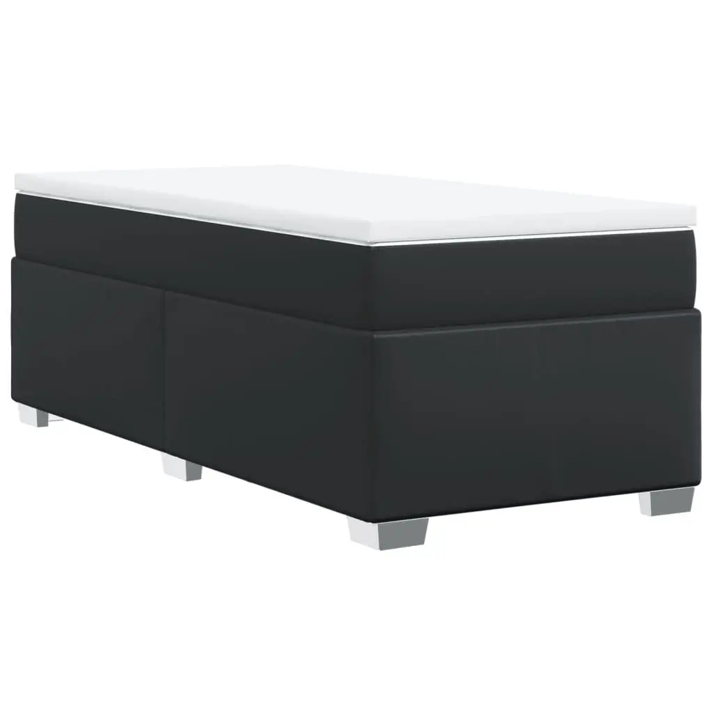 Box Spring Bed with Pocket Mattress King Single Black Faux Leather Frame