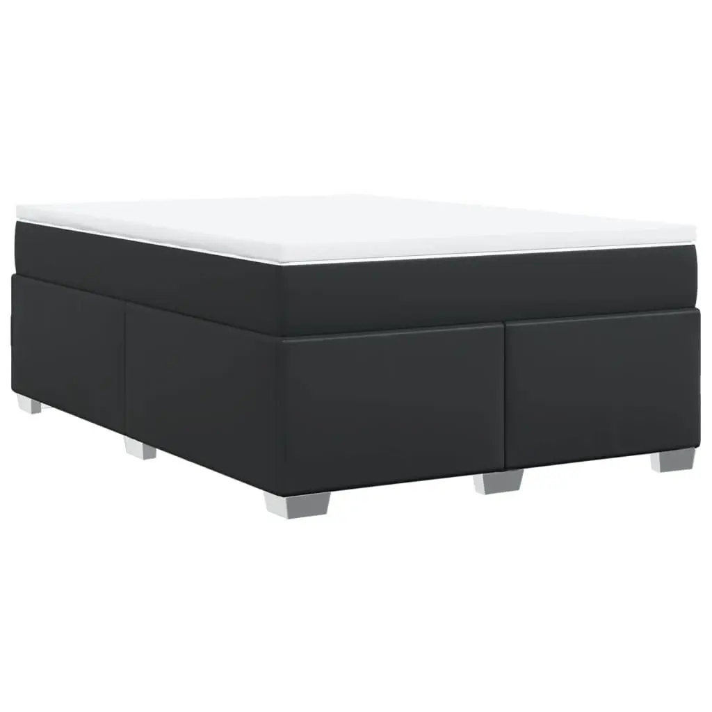 Queen Size Box Spring Bed with Pocket Spring Mattress Black Faux Leather Frame