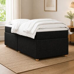 King Single Box Spring Bed with Pocket Mattress Topper Black Fabric Bedroom