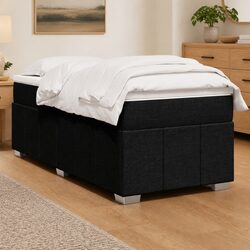 King Single Box Spring Bed with Pocket Mattress Black Fabric Bedroom Furniture