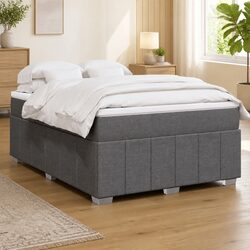 Box Spring Bed with Pocket Spring Mattress Queen Size Grey Fabric Frame