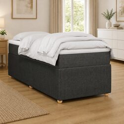 King Single Box Spring Bed with Pocket Spring Mattress Black Fabric Frame