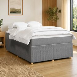 Double Box Spring Bed with Pocket Spring Mattress Grey Fabric Bedroom Furniture
