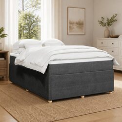 Queen Box Spring Bed with Pocket Spring Mattress Black Fabric Bedroom Furniture