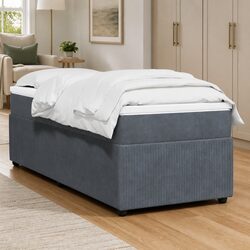 Box Spring Bed with Pocket Mattress King Single Grey Velvet Upholstered Frame