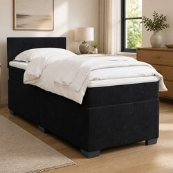 King Single Box Spring Bed with Pocket Mattress Black Fabric Frame