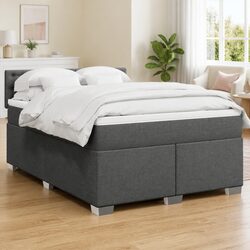 Queen Box Spring Bed with Pocket Mattress Black Fabric Bedroom Furniture