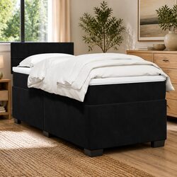 Box Spring Bed with Pocket Sprung Mattress King Single Velvet Upholstered Frame