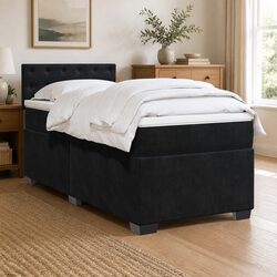 Box Spring Bed with Pocket Spring Mattress King Single Velvet Upholstered Frame