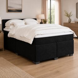 Double Box Spring Bed with Pocket Mattress Grey Velvet Upholstered Frame