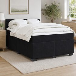 Double Box Spring Bed with Pocket Mattress Grey Velvet Upholstered Frame
