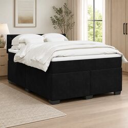 Box Spring Bed with Pocket Mattress Grey Double Velvet Upholstered Bedroom Frame