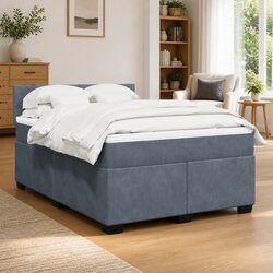 Box Spring Bed with Pocket Spring Mattress Queen Size Velvet Bedroom Furniture