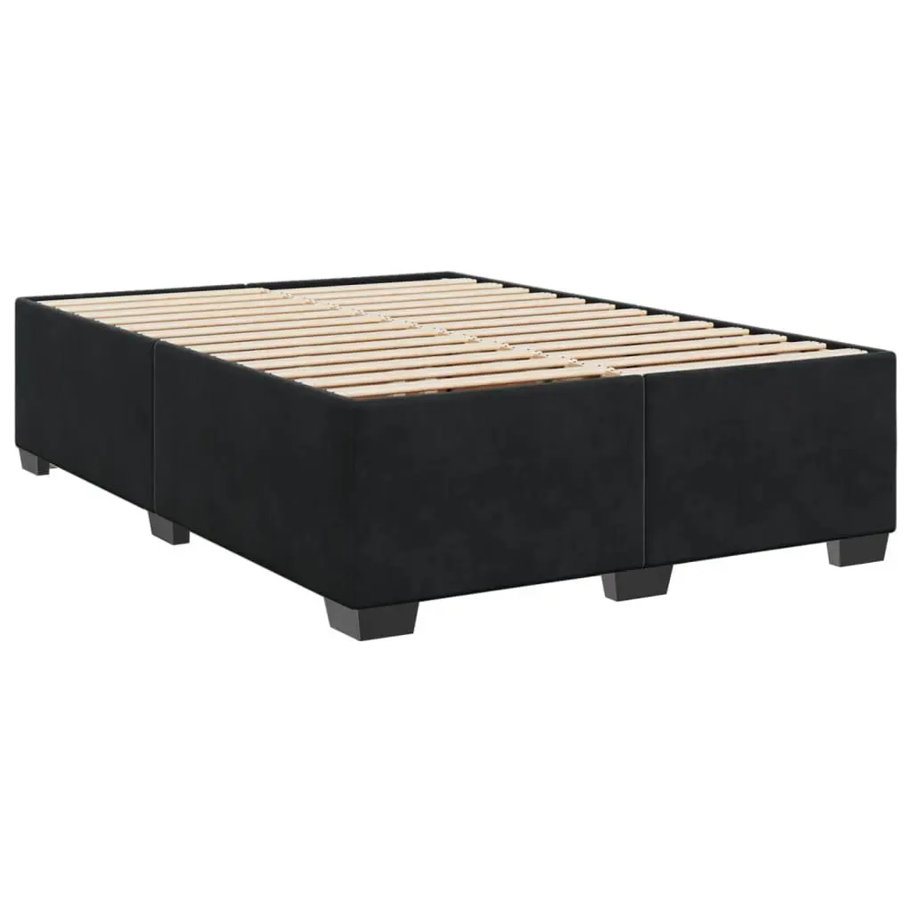 Queen Box Spring Bed Velvet Upholstered Frame Slat Base Pocket Spring Mattress Grey