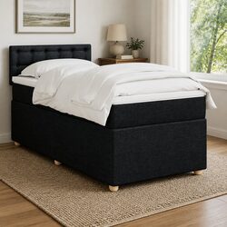 King Single Box Spring Bed with Pocket Mattress Black Fabric Bedroom Furniture