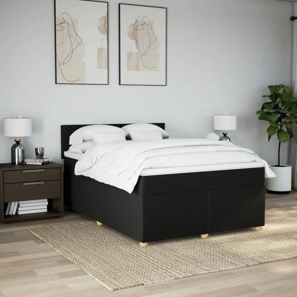 Box Spring Bed with Pocket Mattress Black Fabric