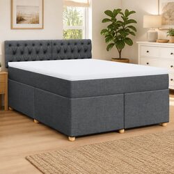 Double Box Spring Bed with Pocket Spring Mattress Grey Fabric Bedroom Furniture