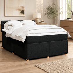 Double Box Spring Bed with Pocket Sprung Mattress Black Fabric Frame
