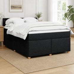 Double Box Spring Bed with Pocket Spring Mattress Black Fabric Frame
