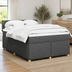 Queen Box Spring Bed with Pocket Sprung Mattress Grey Fabric Frame Slats
