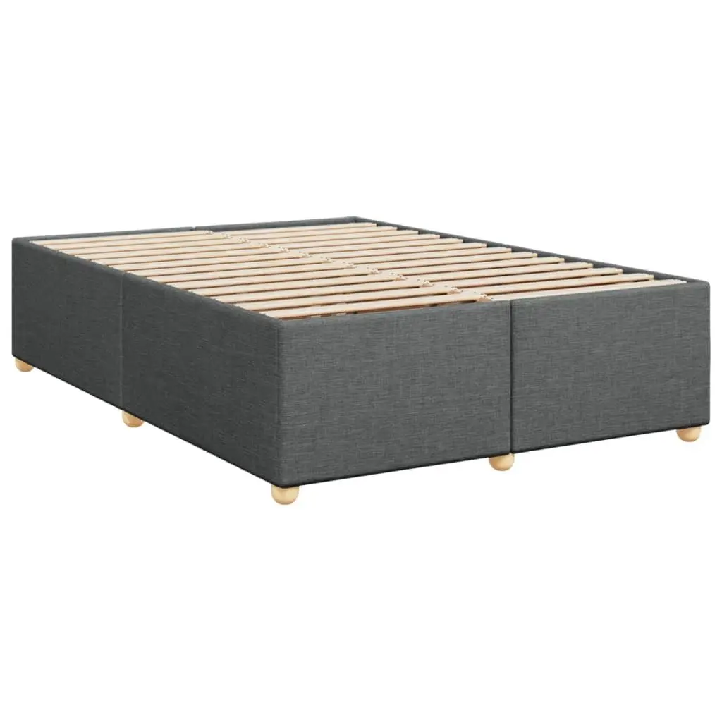 Queen Box Spring Bed Pocket Sprung Mattress Grey Fabric Frame Slats