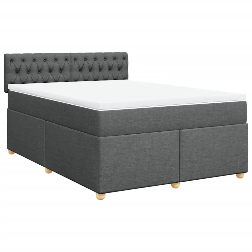Queen Pocket Spring Bed with Soft Topper Slatted Base Dark Grey Fabric