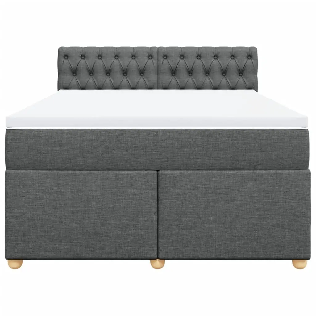 Queen Pocket Spring Bed with Soft Topper Slatted Base Dark Grey Fabric