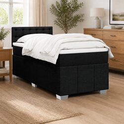 King Single Box Spring Bed with Pocket Mattress Black Fabric Frame Slats