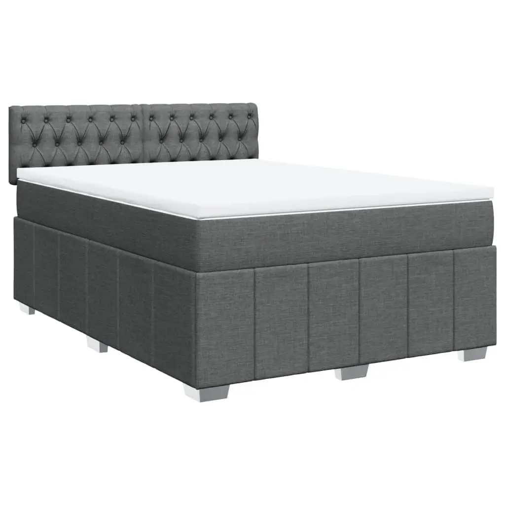 Double Bed Frame with Pocket Sprung Mattress and Removable Topper Black Fabric