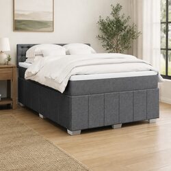 Double Box Spring Bed with Pocket Mattress Black Fabric Bedroom Furniture