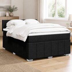 Queen Box Spring Bed with Pocket Sprung Mattress Black Fabric Frame Bedroom