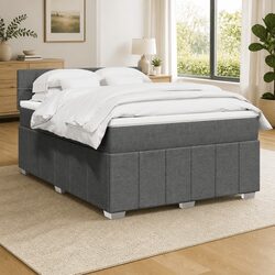 Queen Box Spring Bed with Pocket Mattress Black Fabric Frame Slats