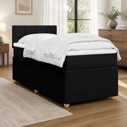 King Single Box Spring Bed with Pocket Mattress Black Fabric Bedroom Furniture