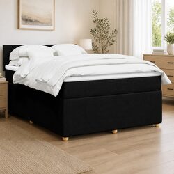 Double Box Spring Bed with Pocket Spring Mattress Black Fabric Frame