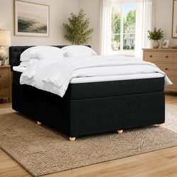 Double Box Spring Bed with Pocket Spring Mattress Black Fabric Frame