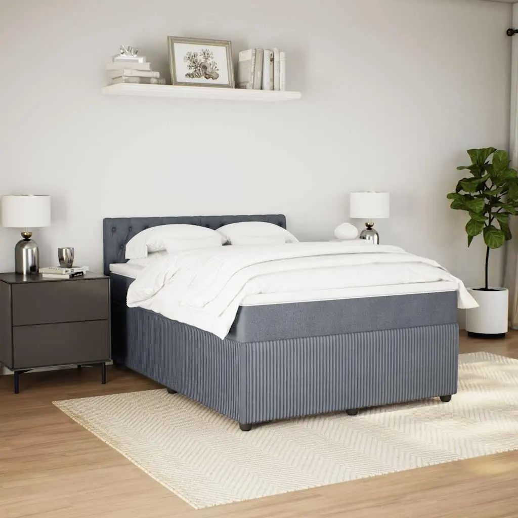 Queen Box Spring Bed Pocket Spring Mattress Grey Fabric Frame