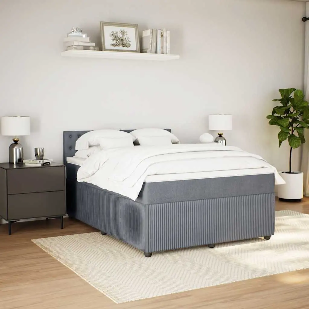 Queen Box Spring Bed Pocket Spring Mattress Dark Grey Fabric