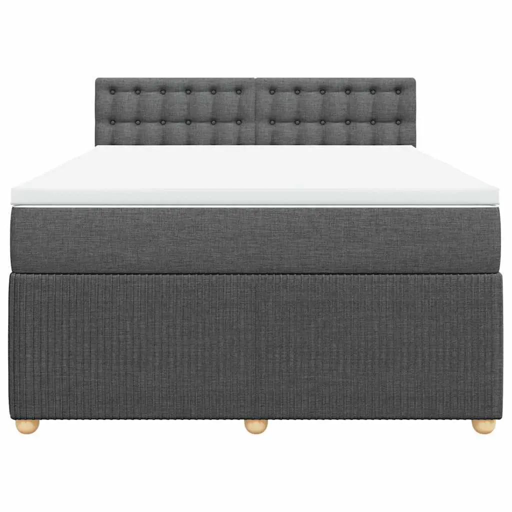 Queen Box Spring Bed Pocket Spring Mattress Dark Grey Fabric
