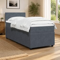 King Single Box Spring Bed with Pocket Mattress Grey Velvet Frame