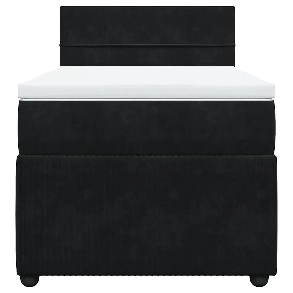 King Single Box Spring Bed Velvet Frame Pocket Spring Mattress Black