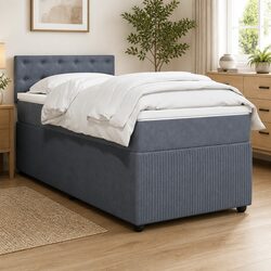 King Single Box Spring Bed with Pocket Mattress Grey Velvet Bedroom Furniture
