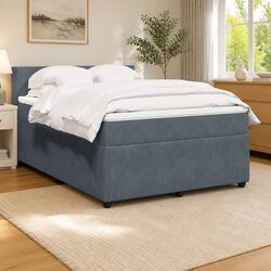Double Box Spring Bed with Pocket Mattress Grey Velvet Upholstery Bedroom