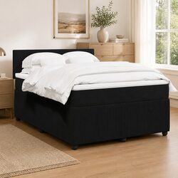 Double Box Spring Bed with Pocket Mattress Black Velvet Fabric Bedroom Furniture