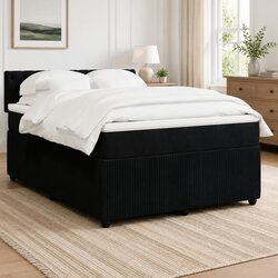Box Spring Bed with Pocket Mattress Double Black Velvet Bedroom Furniture Frame