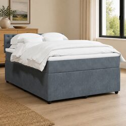 Double Box Spring Bed with Pocket Spring Mattress Grey Velvet Upholstered Frame