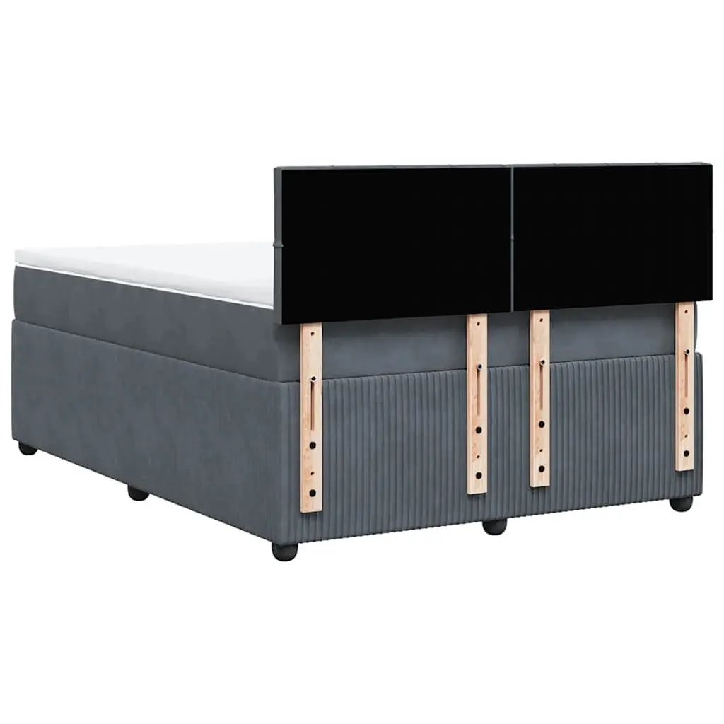 Queen Box Spring Bed Velvet Upholstered Frame Pocket Mattress Grey