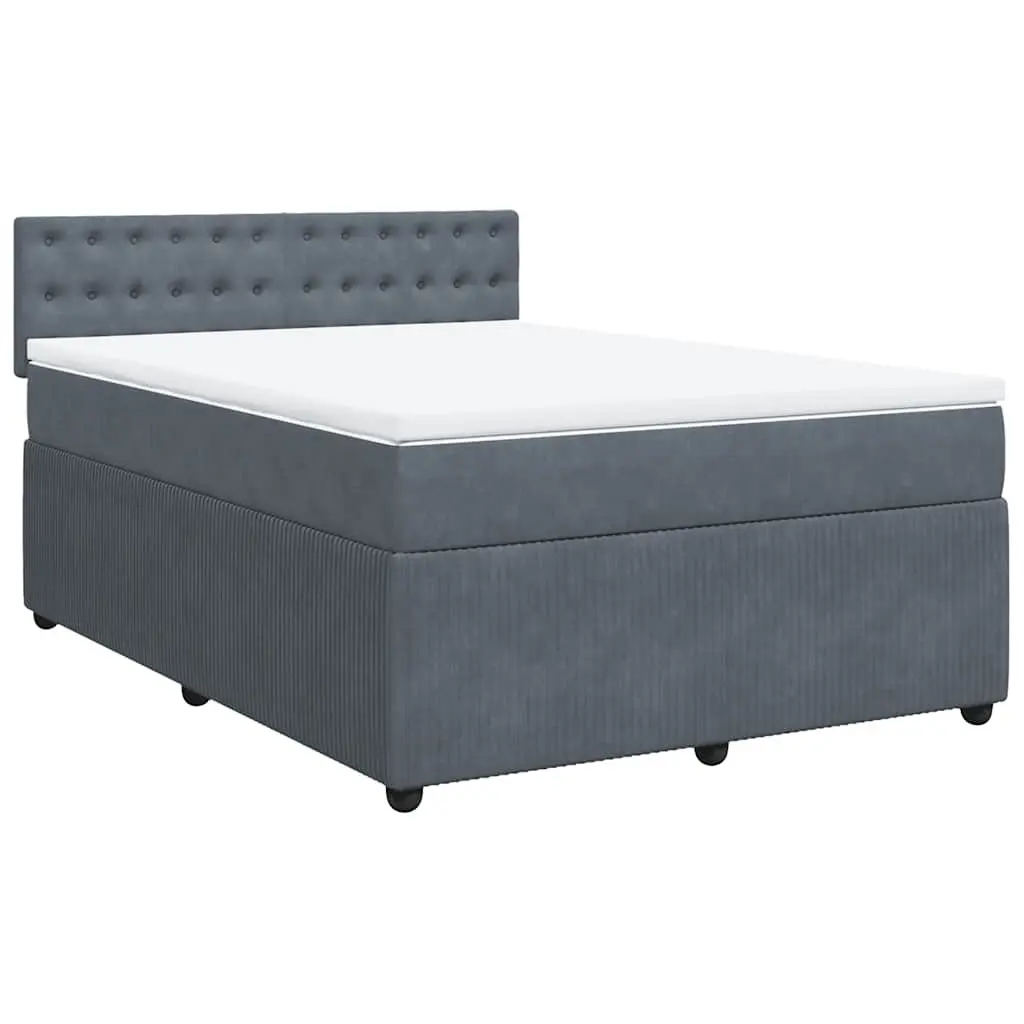 Queen Box Spring Bed Pocket Spring Mattress Grey Velvet Upholstered Frame