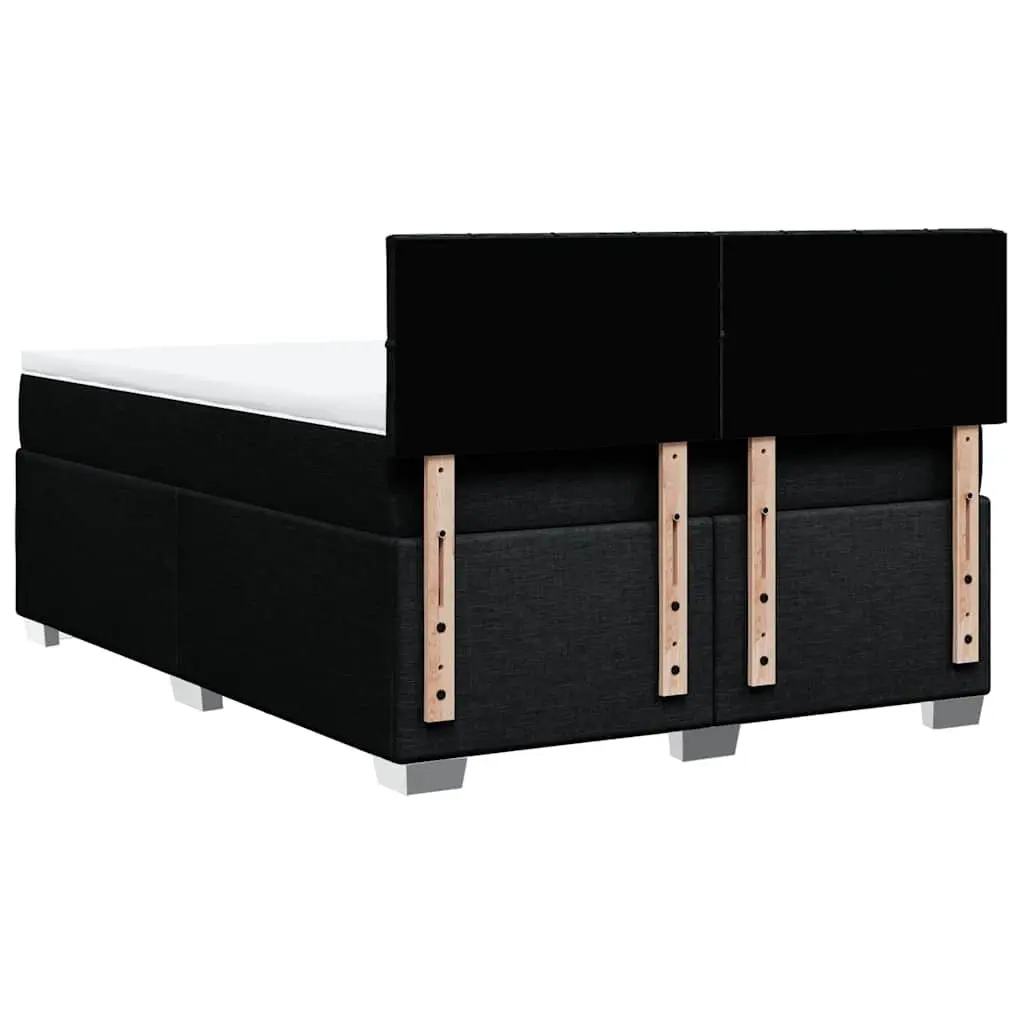 Double Box Spring Bed with Mattress Pocket Spring Support Black Fabric LED Lights